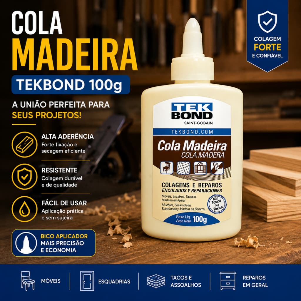 Cola Madeira Adesivo Instantâneo Tekbond 100g - Ideal para Artesanato, Madeira e Reparos
