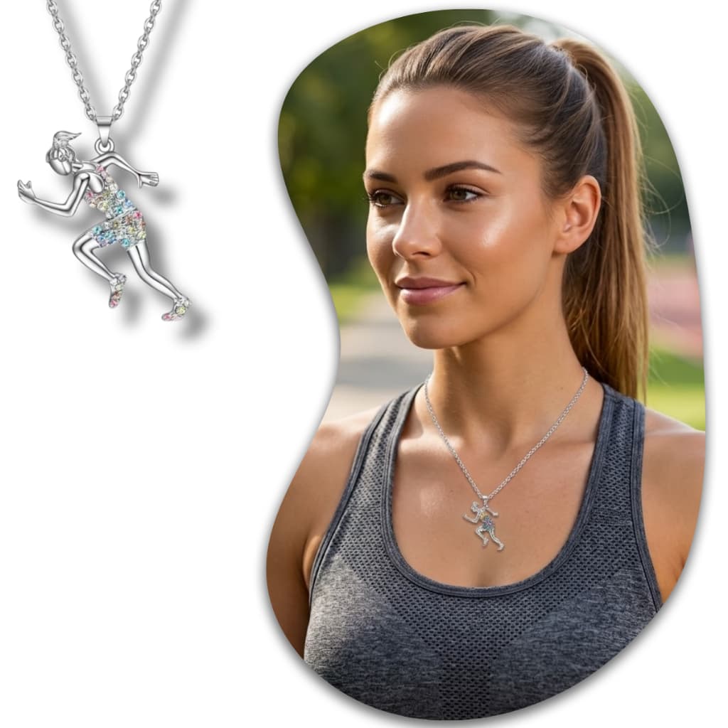 Colar Cordão Feminino Corredora Pingente Mulher Maratonista Atleta Fitness de Corrida Cordão