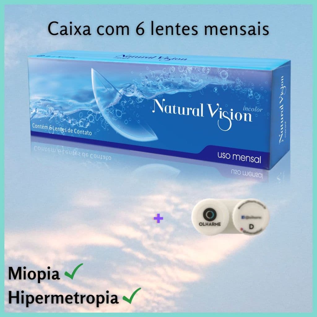 Lente de Contato Incolor Mensal Natural Vision Com Grau Miopia Hipermetropia 6un + Estojo