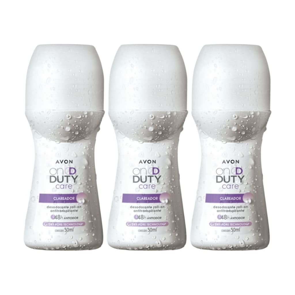 Kit com 3 Desodorante Roll-on On Duty Clareador - Avon.