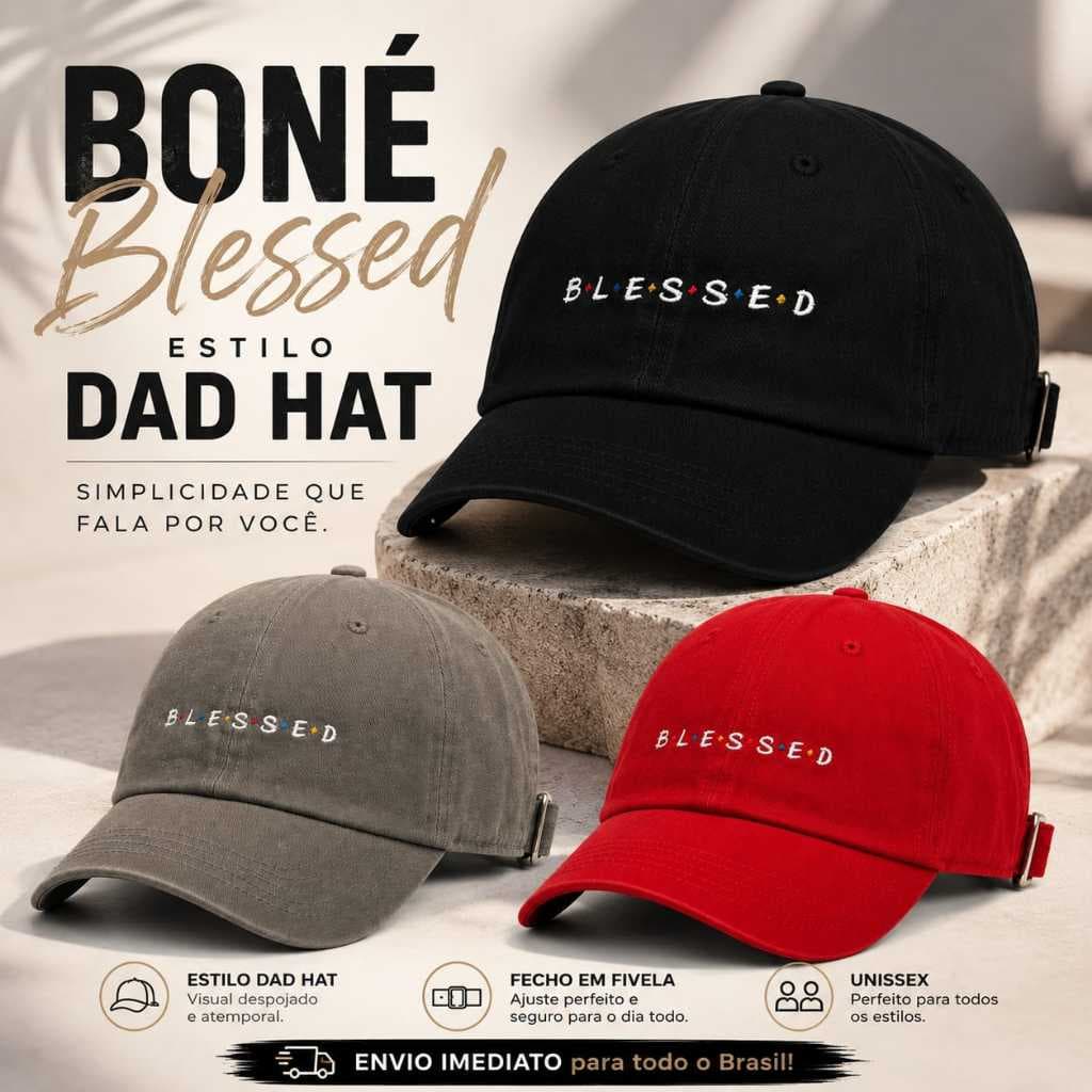 Boné Estilo Dad Hat Blessed Unissex Aba Curva Ajustável Fecho em Fivela Bordado Casual Streetwer Premium