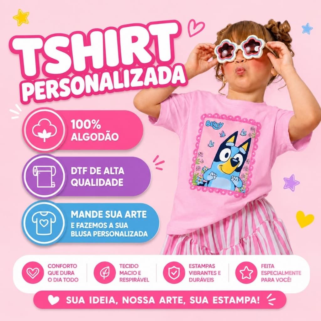 Blusa T Shirt Adulto e Infantil Camisa para Crianças e Adultos Unisex Personalizada