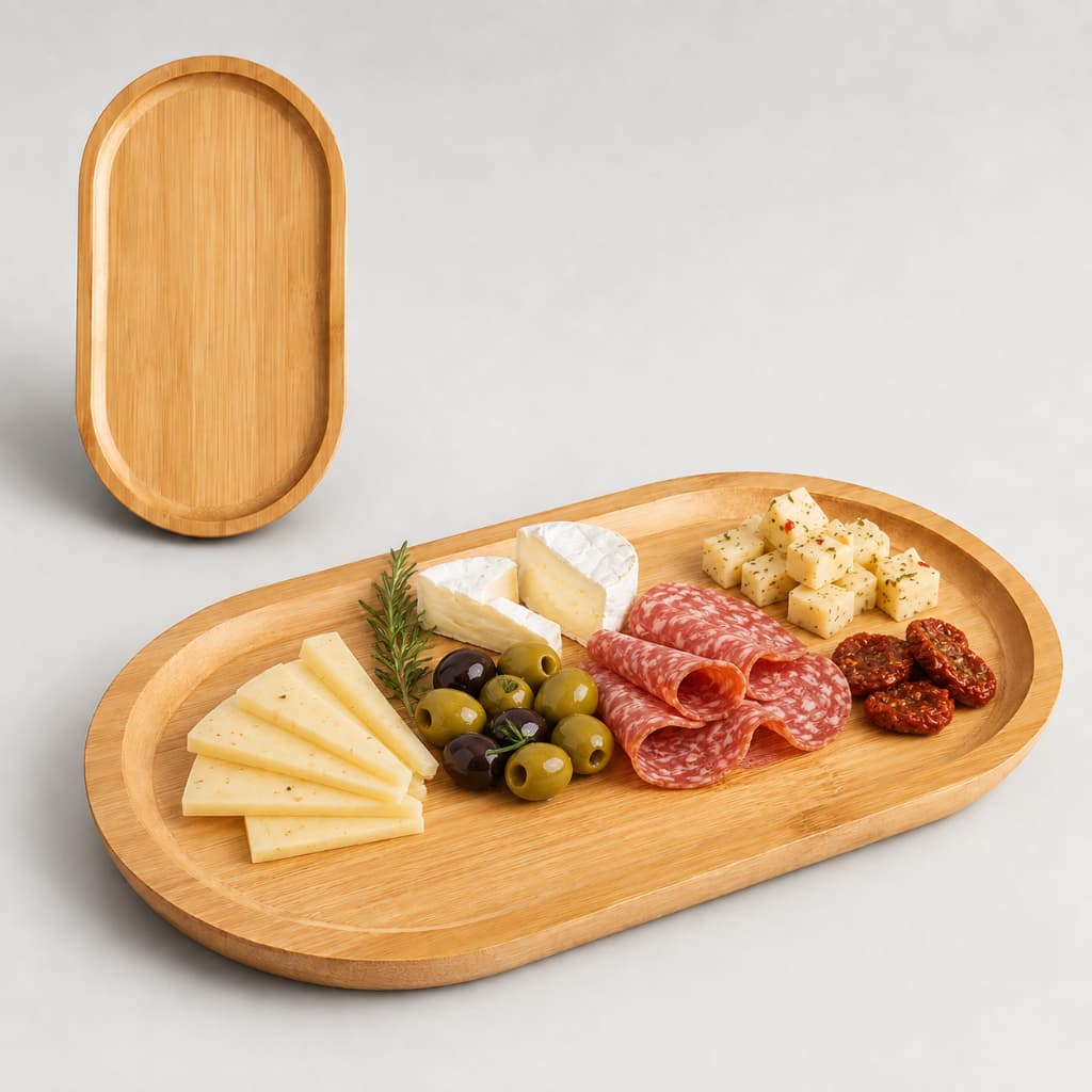 Bandeja Decorativa de Bambu Oval para Servir Mesa Posta Café da Manhã Sala Cozinha