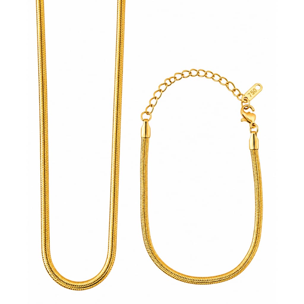 Conjunto Colar e Pulseira Feminino Aço Inoxidável Dourado Ouro 18K Fita Laminada
