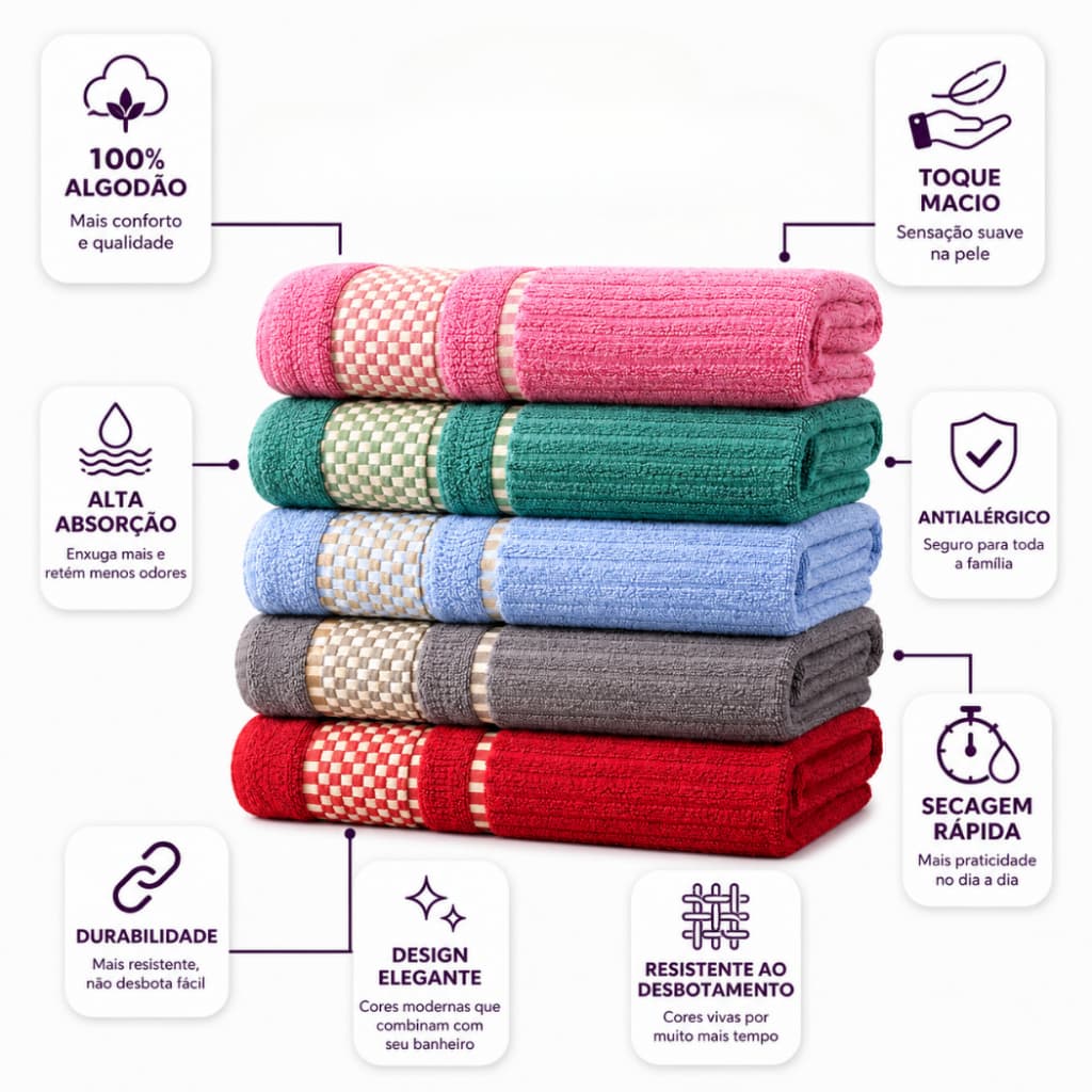 3 Toalha Banho Banhão Luxo Premium Gigante 100% Algodao Seca Rapido Fofinha