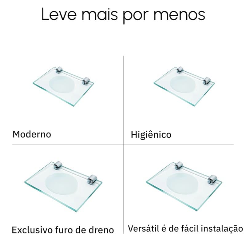 Saboneteira Luxo Vidro 8mm Premium Frontal Suporte Cromado Banheiro Moderno Furo Central Alta Durabilidade Design
