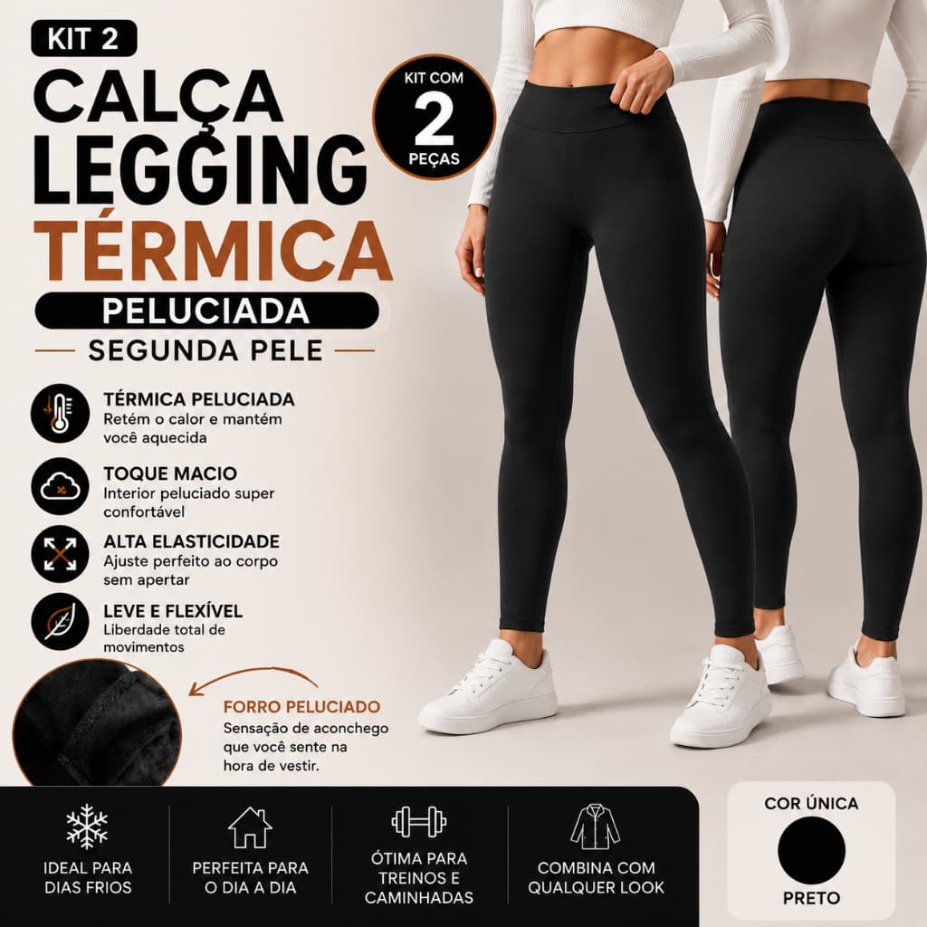 KIT 2 CALÇA LEGGING TÉRMICA PELUCIADA SEGUNDA PELE QUALIDADE E ACABAMENTO PREMIUM