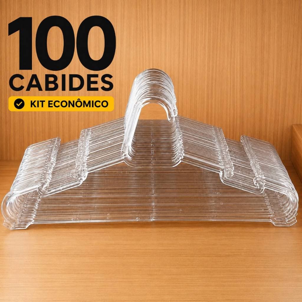 100 Cabides Acrilico Transparente Adulto 39cm Organizacao Guarda Roupa  Calças Camsas Blusas