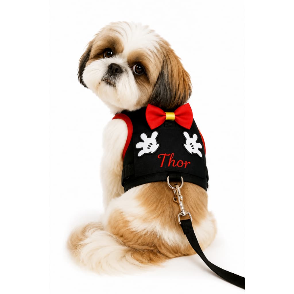 Roupa Pet - Guia Peitoral Mickey Personalizada - Coleira Personalizada