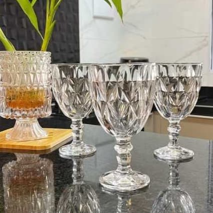 Jogo 6 Taças Vidro Diamond 315 ml Conjunto Mesa Posta Água Suco Cozinha Decoração Presente