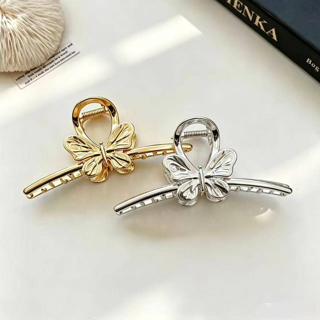 Garra Borboleta Metal Aço Inoxidável 11cm Presilha Cabelo Feminino Dourado Prateado Elegante