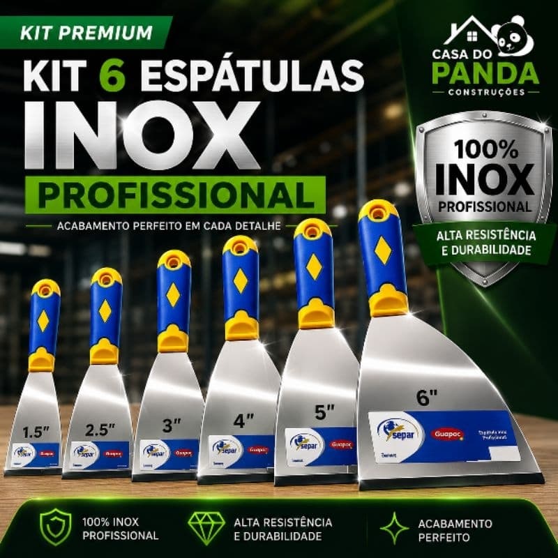 Kit 6 Espátula Aço Inox Original Reforçado