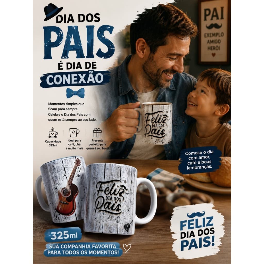 Caneca Cerâmica 325 ml Dia dos Pais Mísica Violão