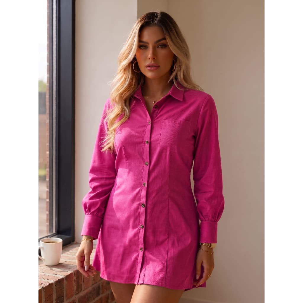 Vestido Chemise Manga Longa Moda Outono/Inverno Super Promoção