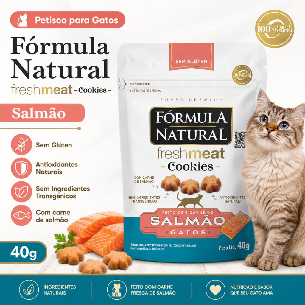 Petisco Para Gatos Fórmula Natural Freshmeat Cookies Salmão 40g Sem Glúten