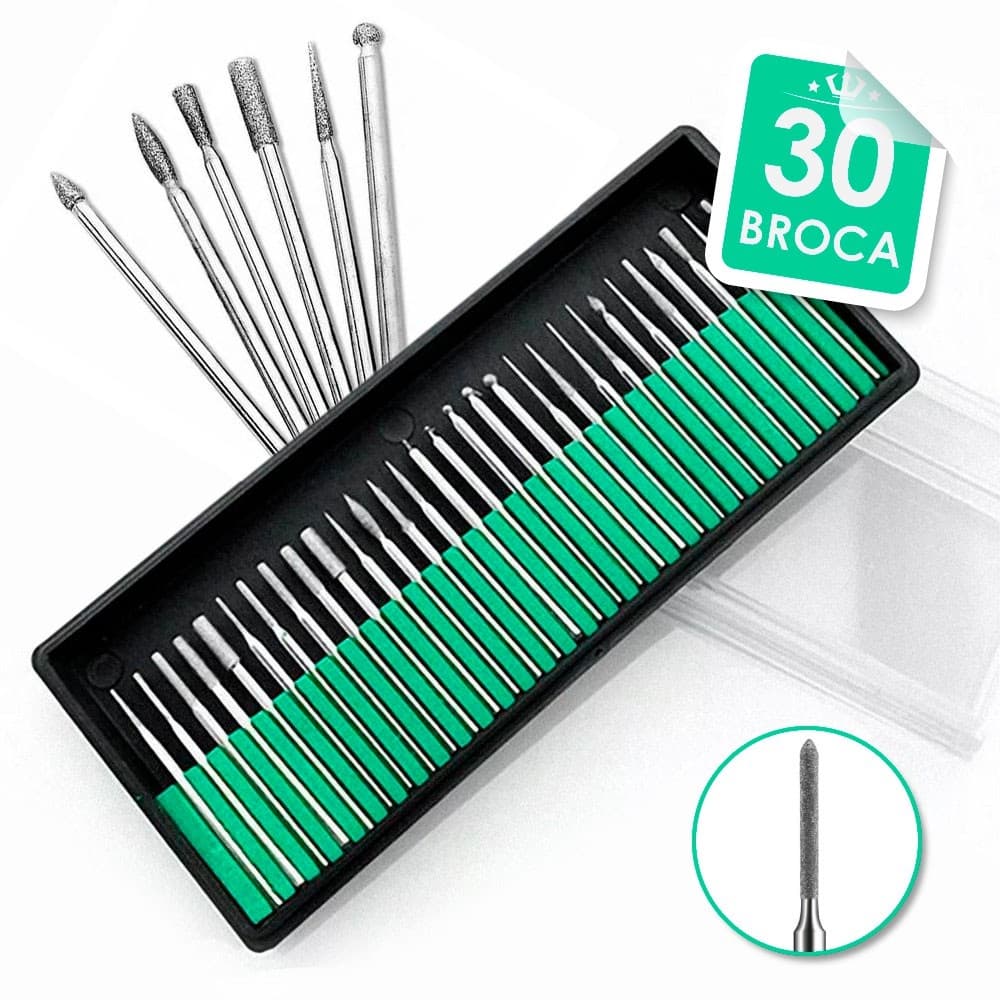 Kit 30 Brocas Diamantadas Para Motor De Unha Gel Lixadeira Eletrica