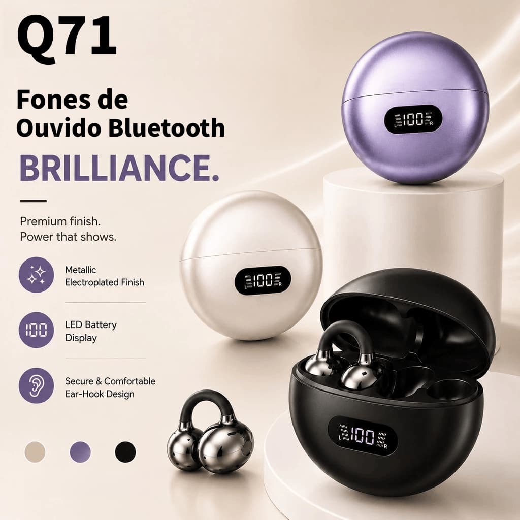 Q71 Fones de Ouvido Bluetooth Sem Fio - Gamer e Esportivo, Compatível com Android/iOS