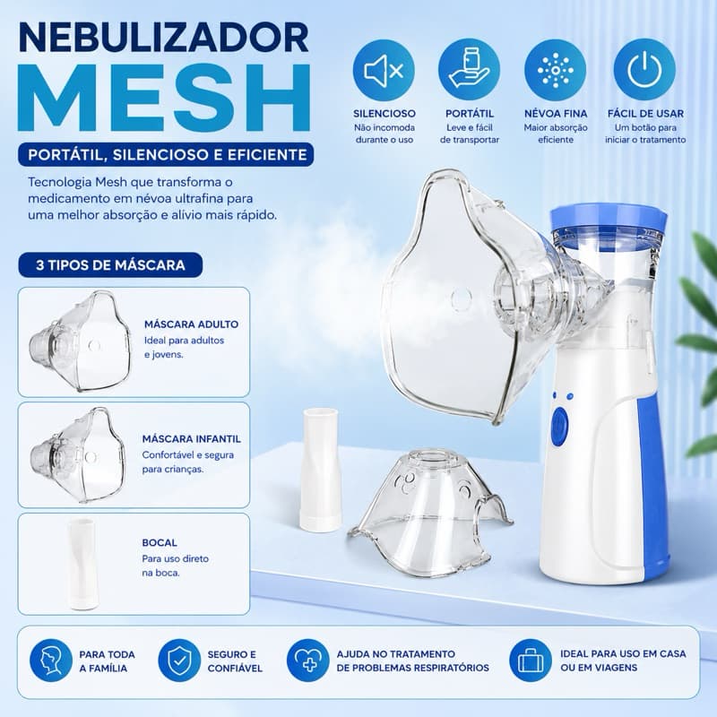 Inalador Nebulizador Portátil com Atomização Silenciosa para Adultos e Crianças