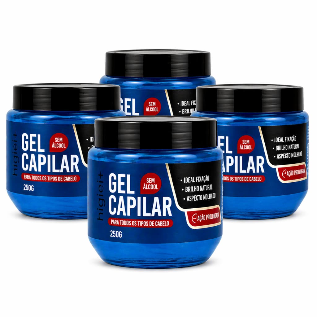 Kit 4 Gel Capilar 250g - Fixação Forte Brilho Natural Penteado Duradouro – Higie+