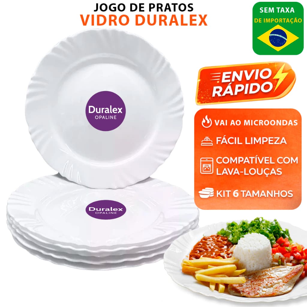 Kit Jogo 06 Pratos Pétala Raso Opaline de Vidro Temperado Brilhante - Jantar Redondo Nadir Duralex