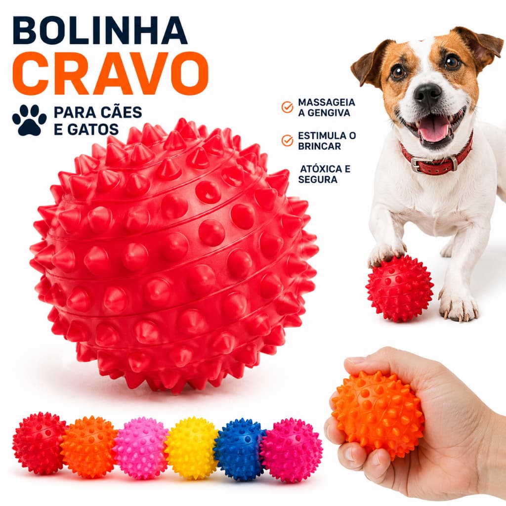 Bolinha de Cravo Pet Brinquedo Mordedor Cachorro Cães Gatos Resistente Interativo Flexível
