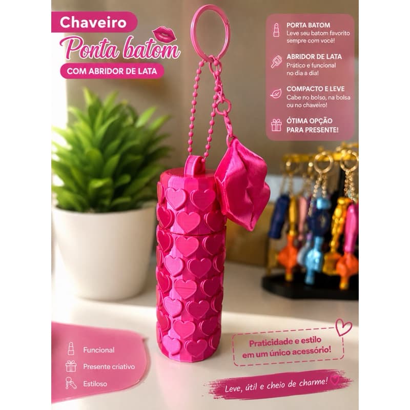Chaveiro porta batom com abridor de lata boca abridor boquinha 3D