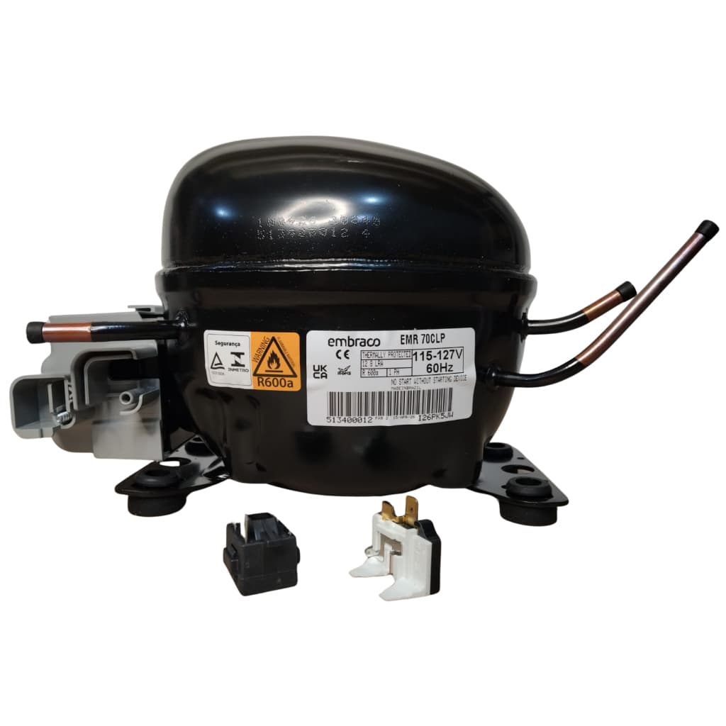 Motor Compressor Geladeira Embraco 1/5 Emr70clp R600a 110v Original Com Kit Relé Protetor EMYE70CLP e EM2P70CLP