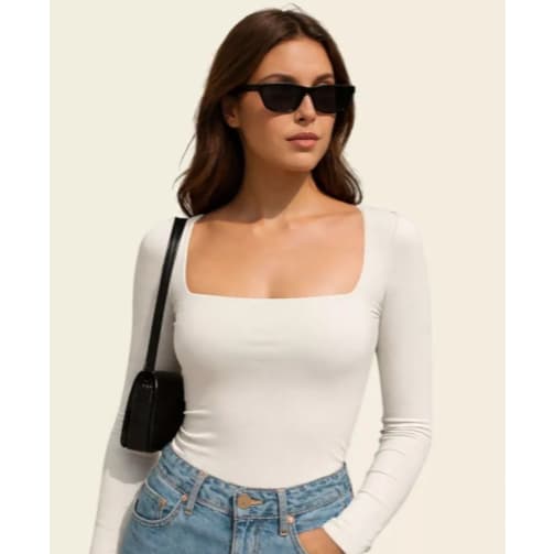 Body Feminino Segunda Pele Manga Longa Decote Quadrado Premium Com Forro Não Transparente