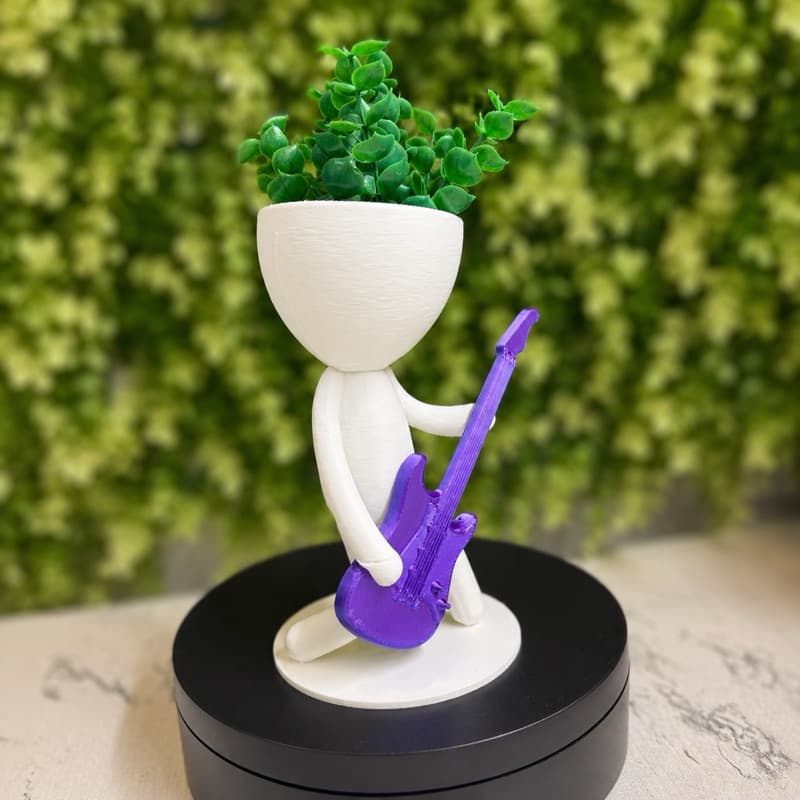 Vaso de planta Guitarrista - suculenta artificial Tocando Guitarra - Robert plant Bob Decoração músico instrumentos casa