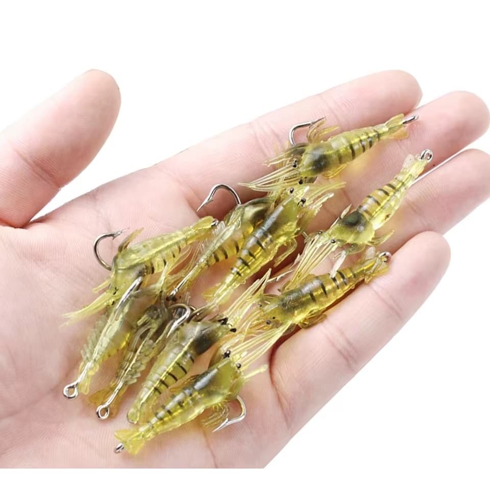 Kit 10 Isca Artificial Camarão Artificial Silicone com Anzol Pesca Iscas Macias Silicone Com Anzol 4cm e 2g