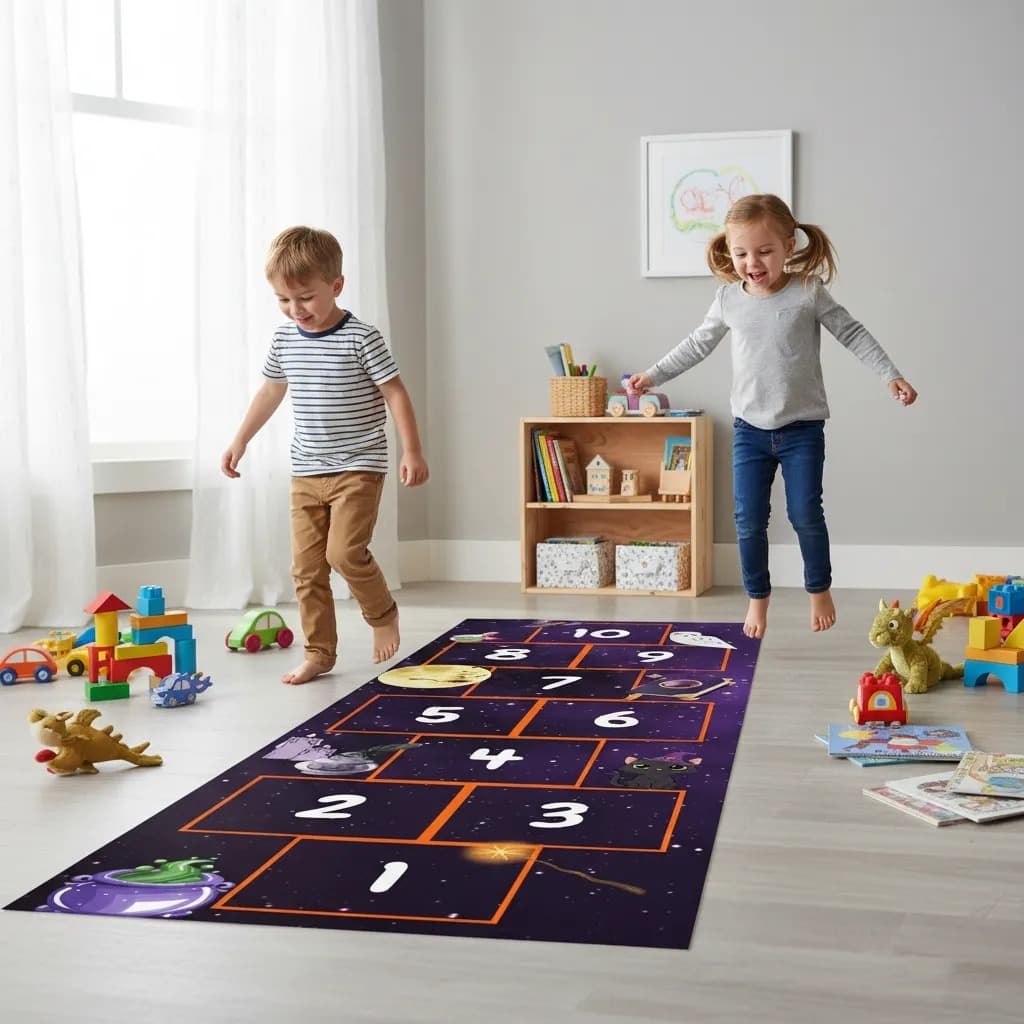 Adesivo de Chao Amarelinha Infantil Bruxo Bruxaria Mago Magia Educativo Grande 200x70cm Facil Limpar
