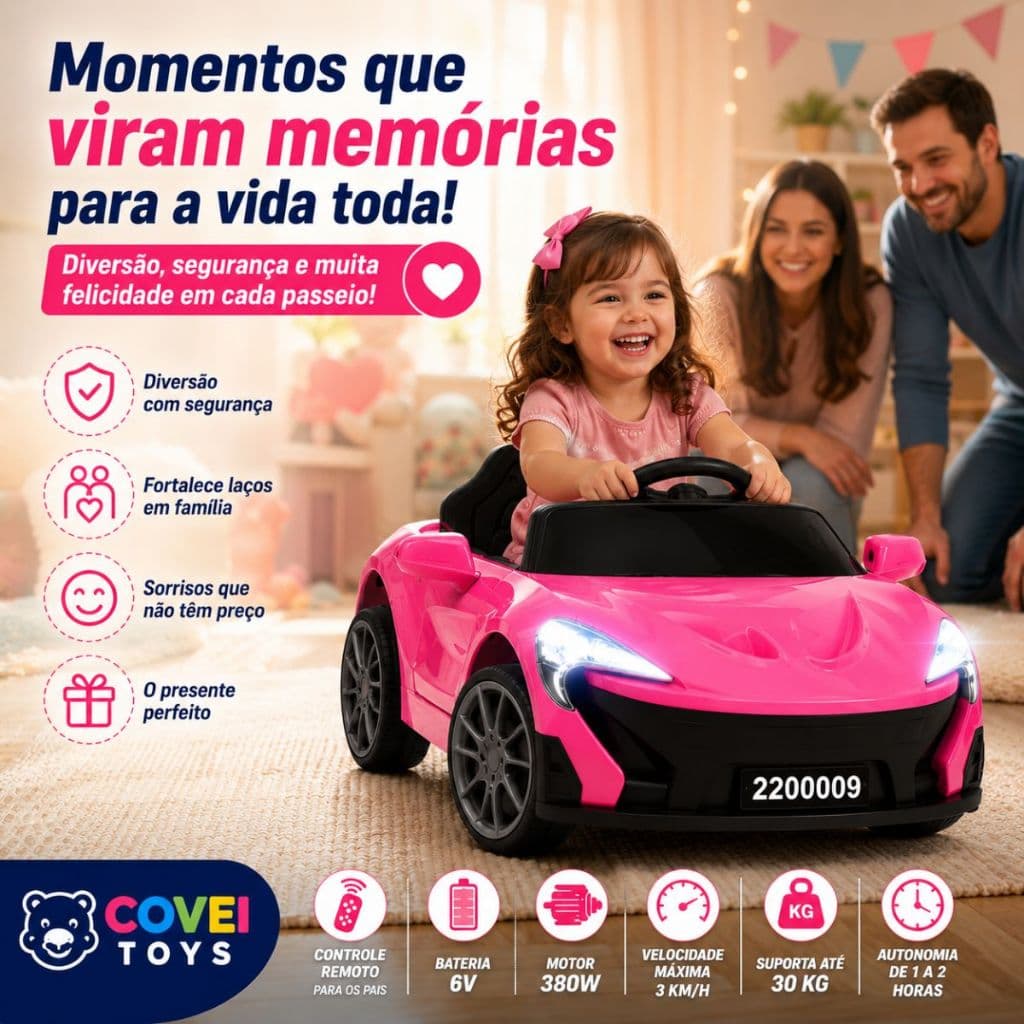 Carro Elétrico Infantil Controle Remoto Diversão Segura Bateria 6V Recarregável Até 30kg
