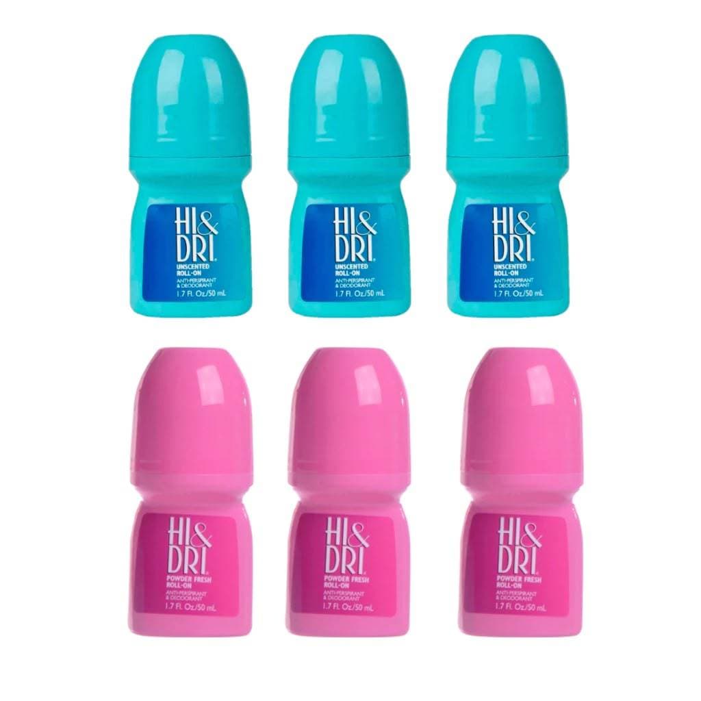 Desodorante Hi & Dri Powder Fresh Rosa e Unscented Azul 50ML