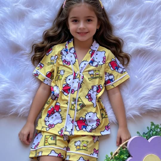 Pijama Americano Infantil Hello Kiitty Amarelo