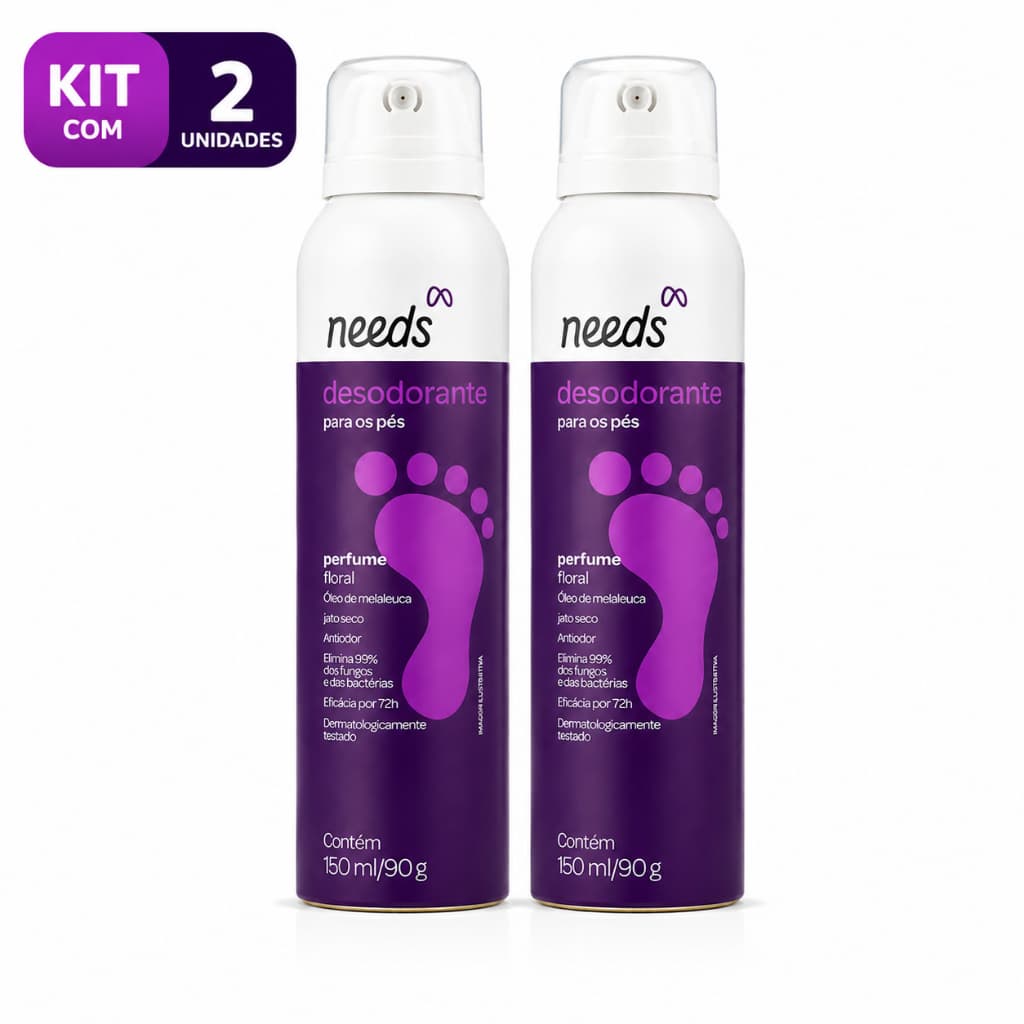 Kit 2 Needs Desodorante Aerosol para os Pés 150ml – Antisséptico, Seca Rápido, Sem Resíduos | Pés Frescos o Dia Todo
