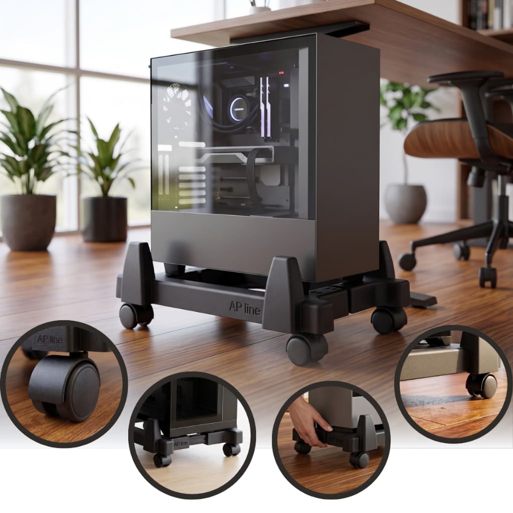 Carrinho para CPU Nobreak Gabinete com Rodinhas Preto Suporte Ajustável Reforçado Antiderrapante Resistente Seguro