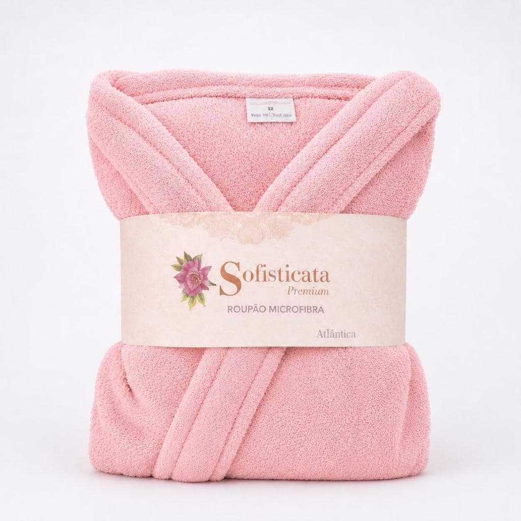 Roupão Plush Microfibra Feminino/Masculino- Manga 3/4 Toque Macio 180g/m2