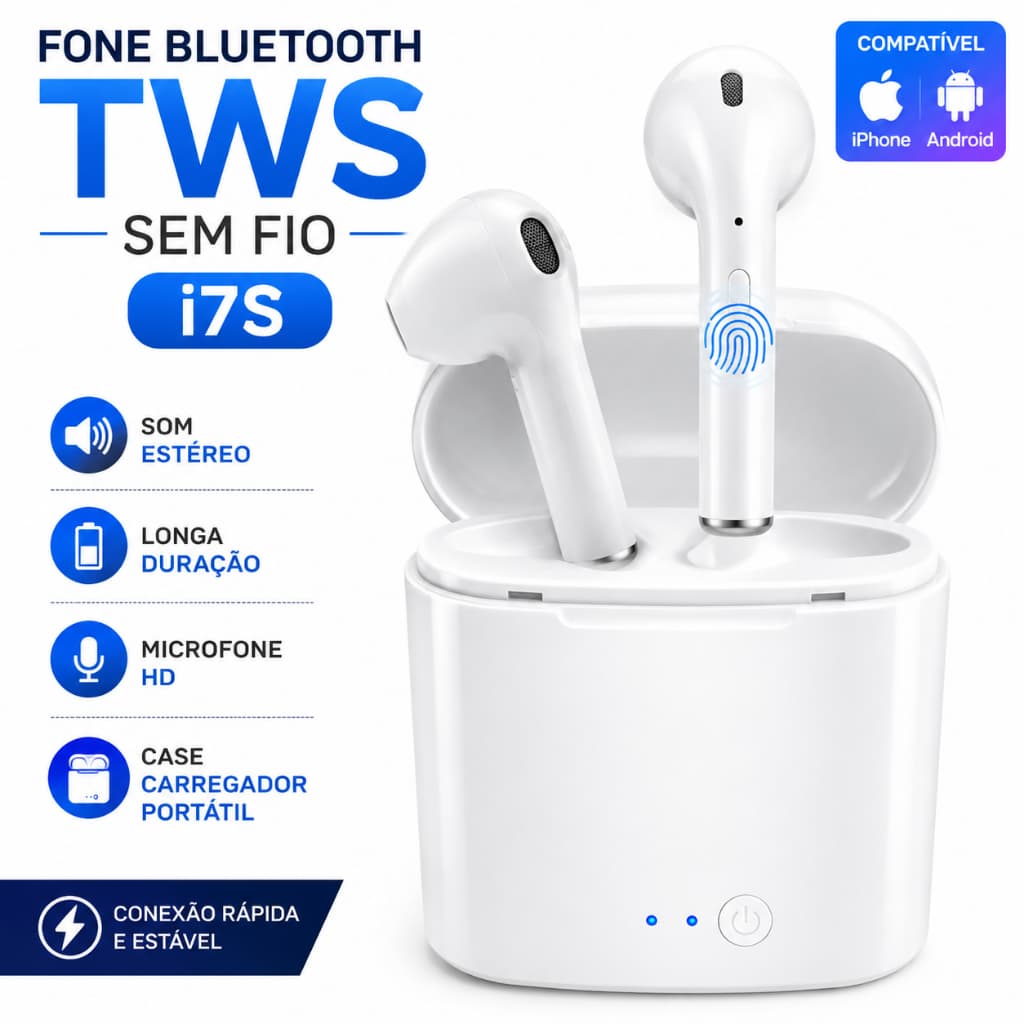 Fone Bluetooth TWS Sem Fio iPhone Android Com Microfone Case Carregador Bluetooth 5.3