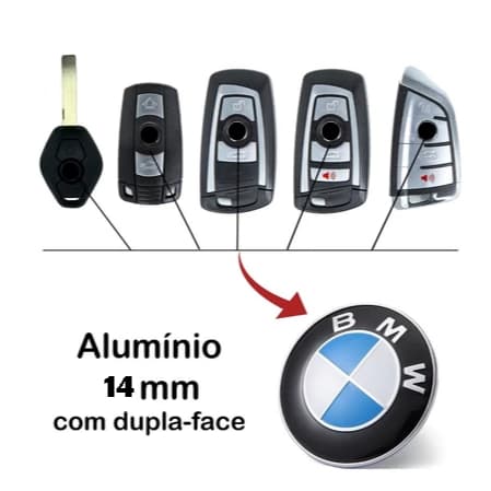 Emblema logotipo para chave BMW  todos os modelos  14mm diâmetro  resina alto relevo com cromado auto colante 3M