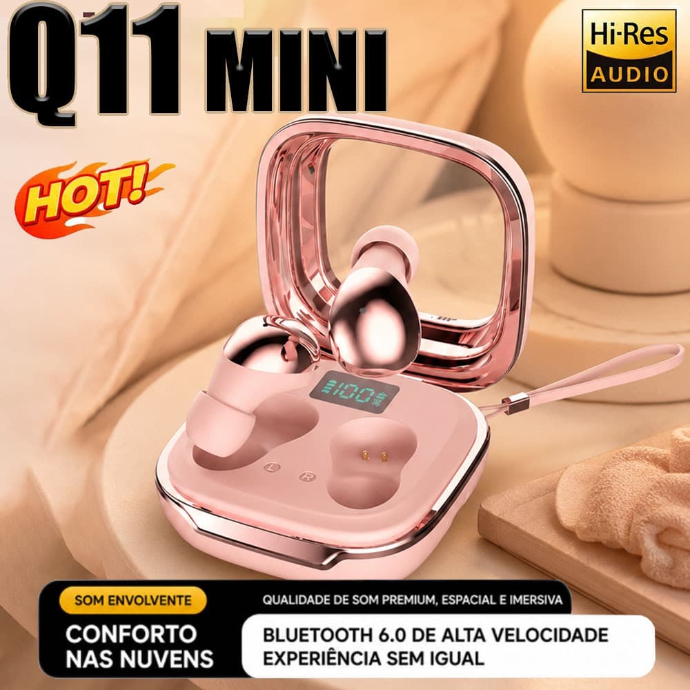 Q11 Mini Fone Bluetooth Ultraconfortável para Sono, Chamadas HD e Autonomia Prolongada