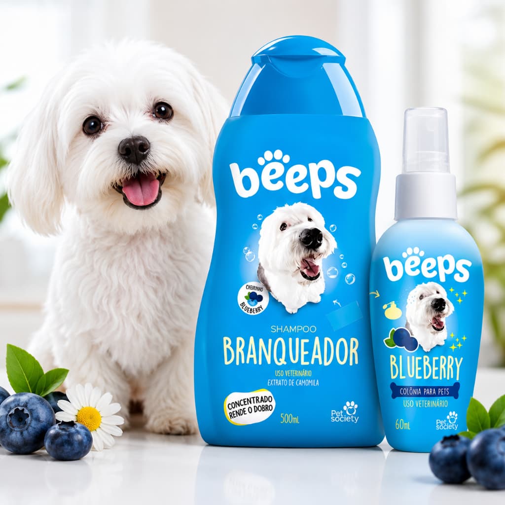 Kit Shampoo Branqueador Colonia Melancia ou Blueberry Beeps Pet Society Mirtilo