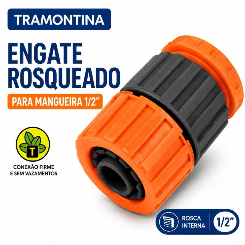 Adaptador Engate Rosqueado Tramontina em Plástico para Mangueiras 1/2" e Torneiras