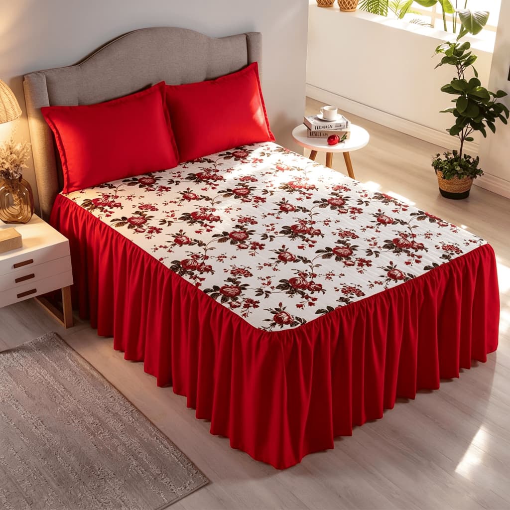Colcha Cobre Leito 3 Peças Estampa Floral Tecido Algodão Premium Casal/Queen