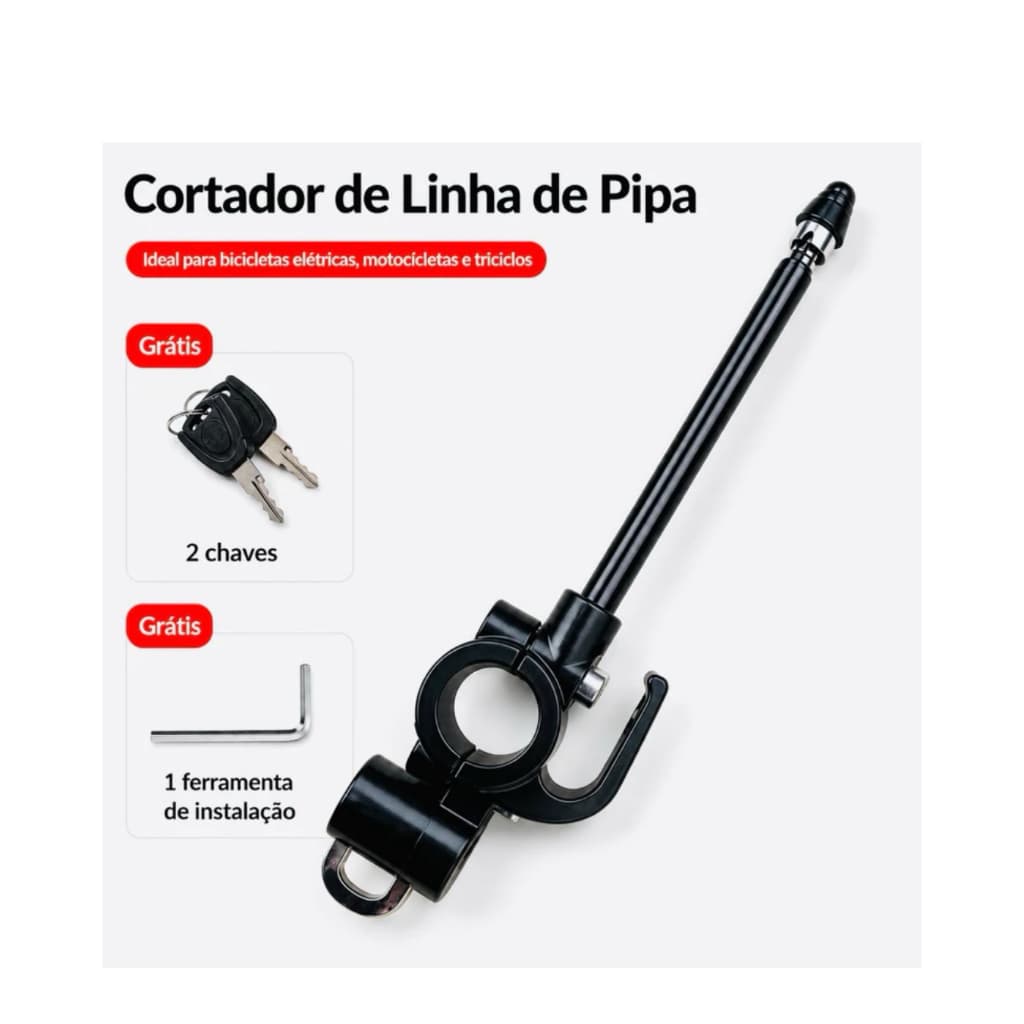 Antena Corta Pipa Moto Anti Cerol 6 Estágios + Trava Capacete Guidão