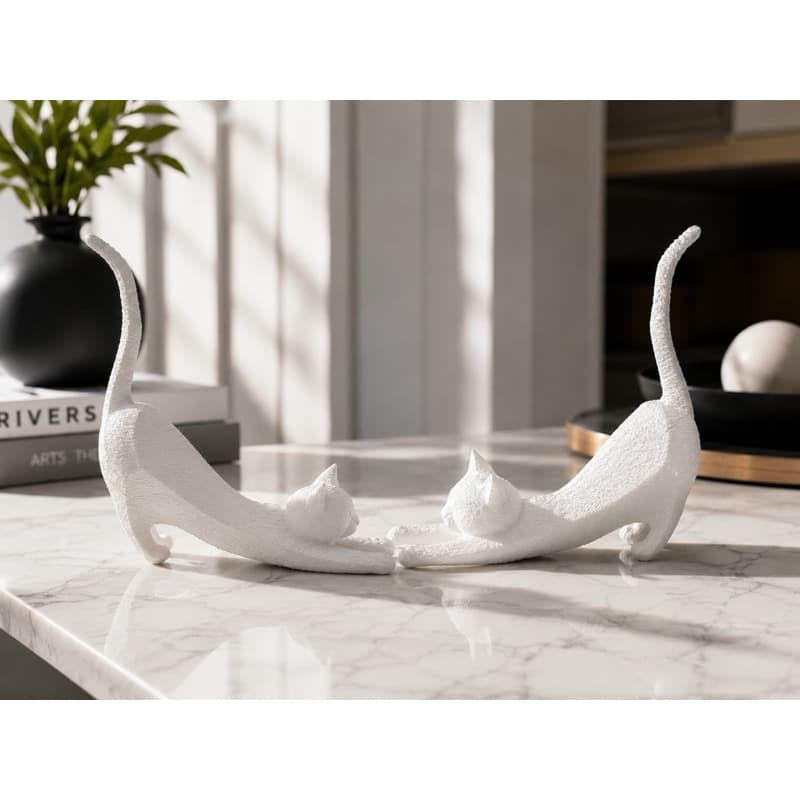 Kit 2 Gatos Decorativos Minimalistas Escultura Decoração Moderna Quarto Sala Escritorio Presentes