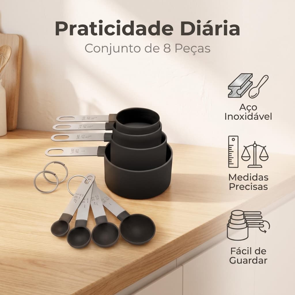 Conjunto 8 Medidores Com Marcas Visíveis Para Panificação