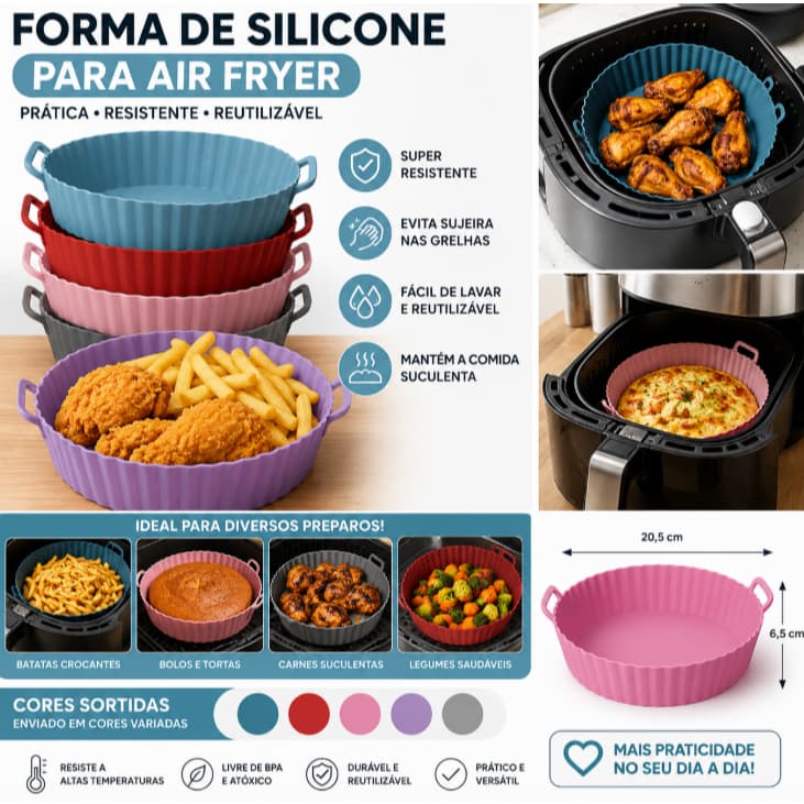 Forma de Silicone Reforçada anti Sujeira para Fornos e Air Fryer  Cores Sortidas