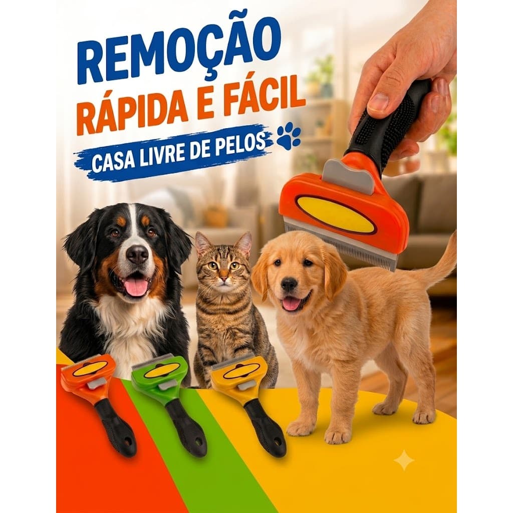 Escova Rasqueadeira Grande para Cães e Gatos | Pente Removedor de Pelos Mortos para Pelos Longos
