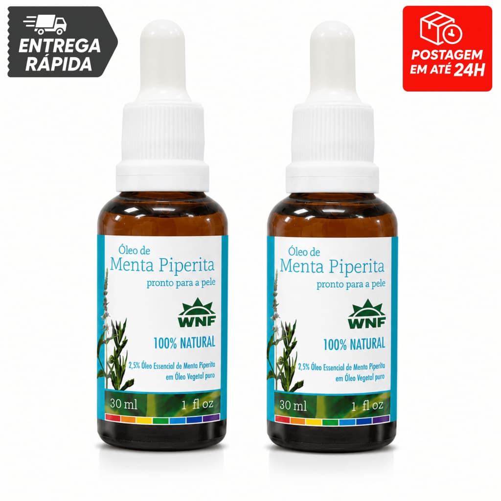 Kit 2 Óleo de Menta Piperita Pronto para Pele 30ml WNF 100% Natural Hortelã Pimenta