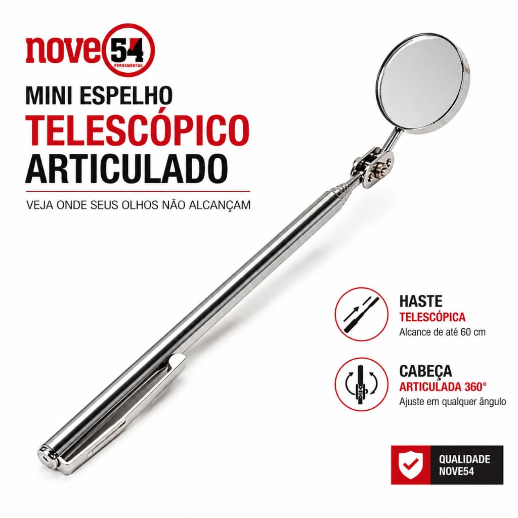 Espelho de Inspeção Telescópico Articulado 30mm Mecânico Automotivo Nove54